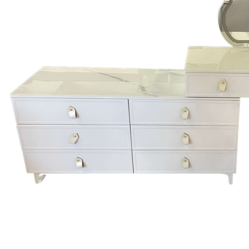 Modern Dressing Table With 9-Drawers, LED Mirror and Ottoman 241