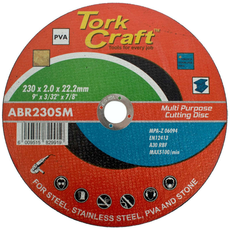 Cutting disc multi purpose 230 x 2.0 x 22.2mm for steel ss pva stone
