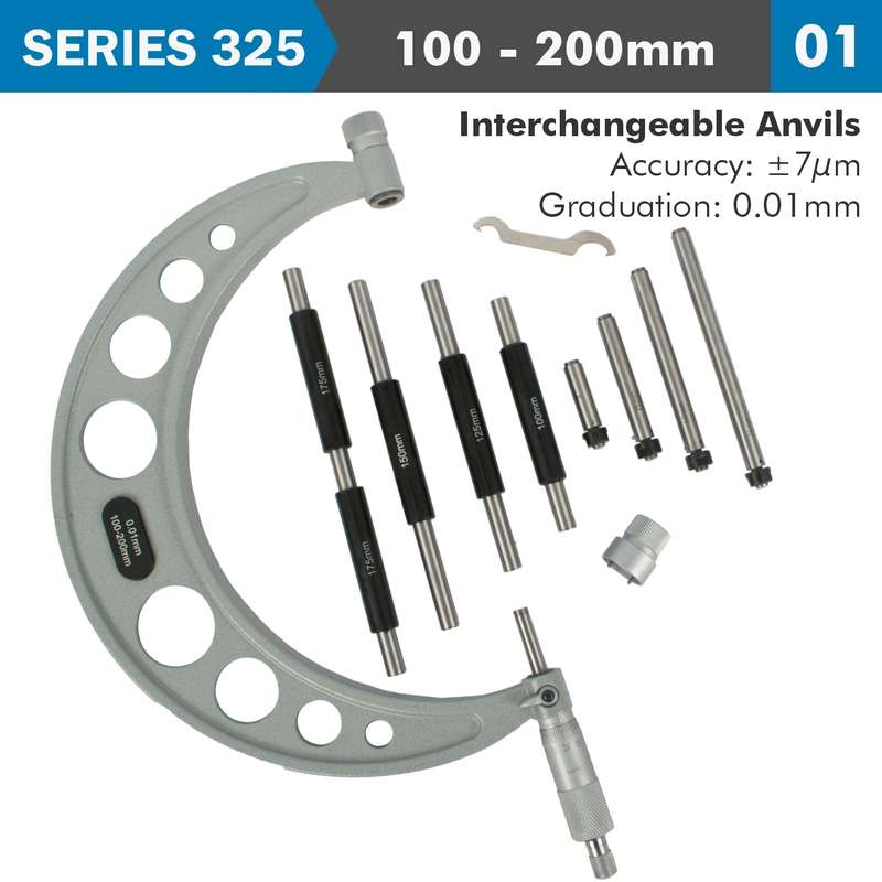 Outside micrometer 100-200mm 0.004mm acc. 0.01mm grad. with interch. a