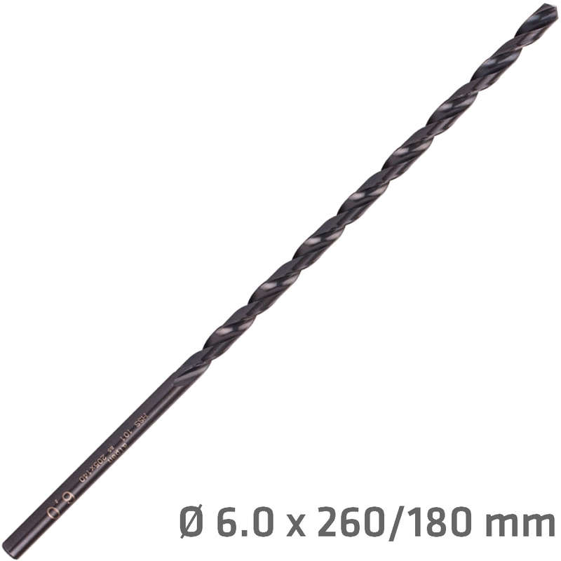 Hss drill bit 6mm 260 x 180 extra long