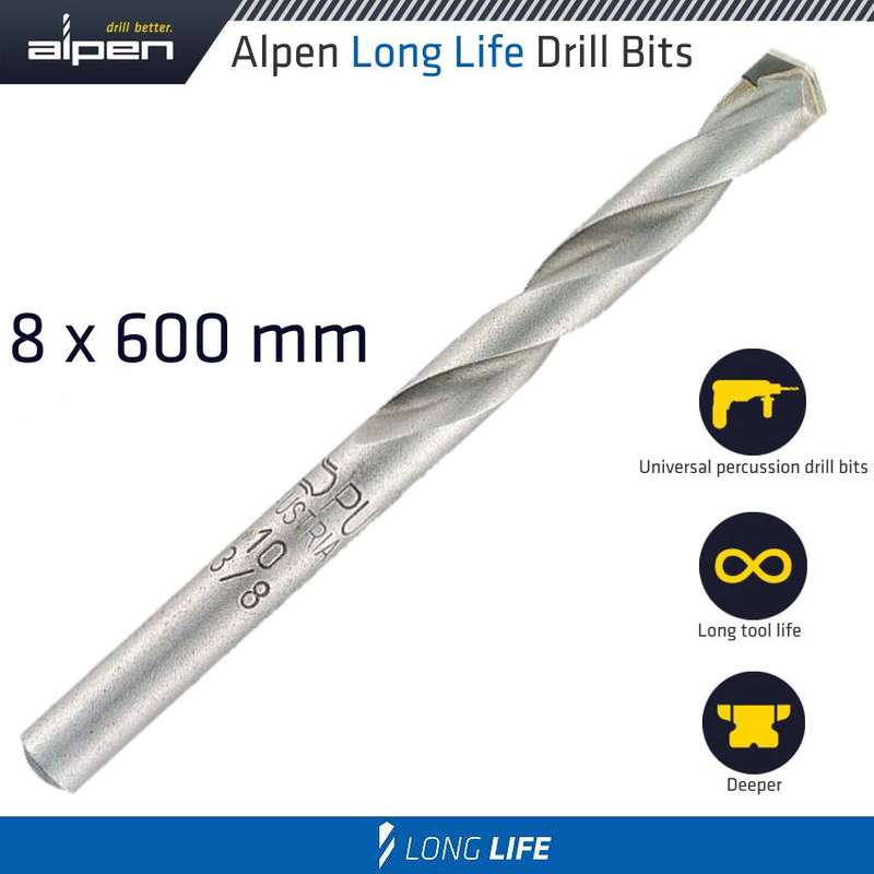 Masonry drill bit long life 8 x 600mm pouch