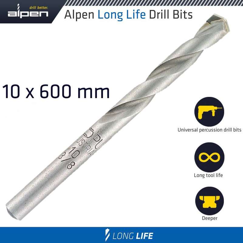 Masonry drill bit long life 10 x 600mm pouch