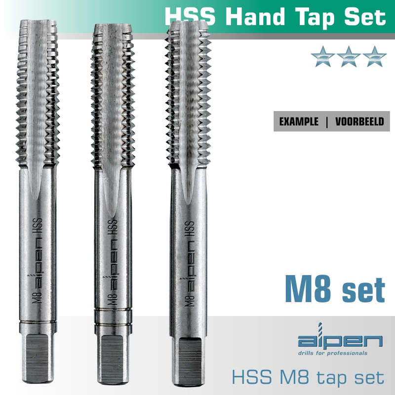 Hand tap set in pouch m8 hss 1.25mm pitch