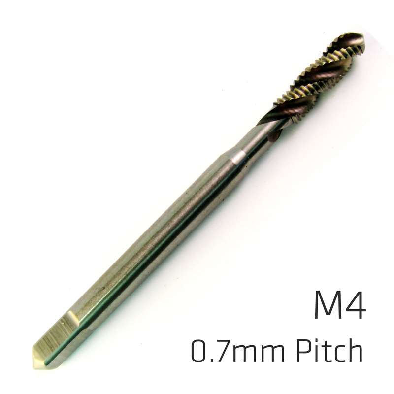 Machine tap cobalt 4mm spiral fluted in pouch 0.7mm pitch