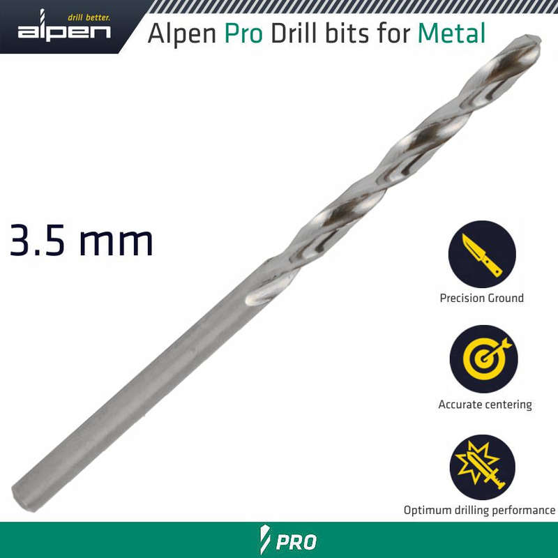 Alpen pro hss drill din 338 rn 135 with split point 3.5mm bulk