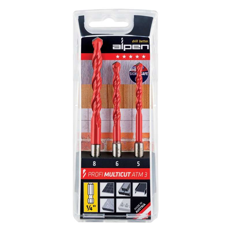 Alpen multicut drill bit set 3 piece hex shank 5 6 8mm