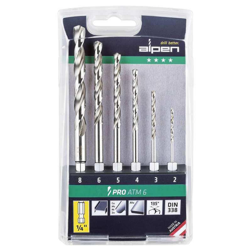 Hex shank hss pro set 6 piece 2 3 4 5 6 8mm