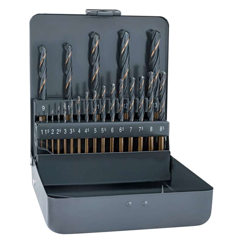 Hss sprint drill bit set 21 piece 1-8mm x 0.5 + 9-13mm x 1.0 in metal