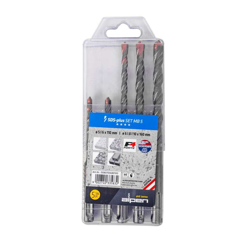 Alpen f4 sds drill bit set 5 piece 5 6 x 110mm  6 8 10 mm x 160mm in p