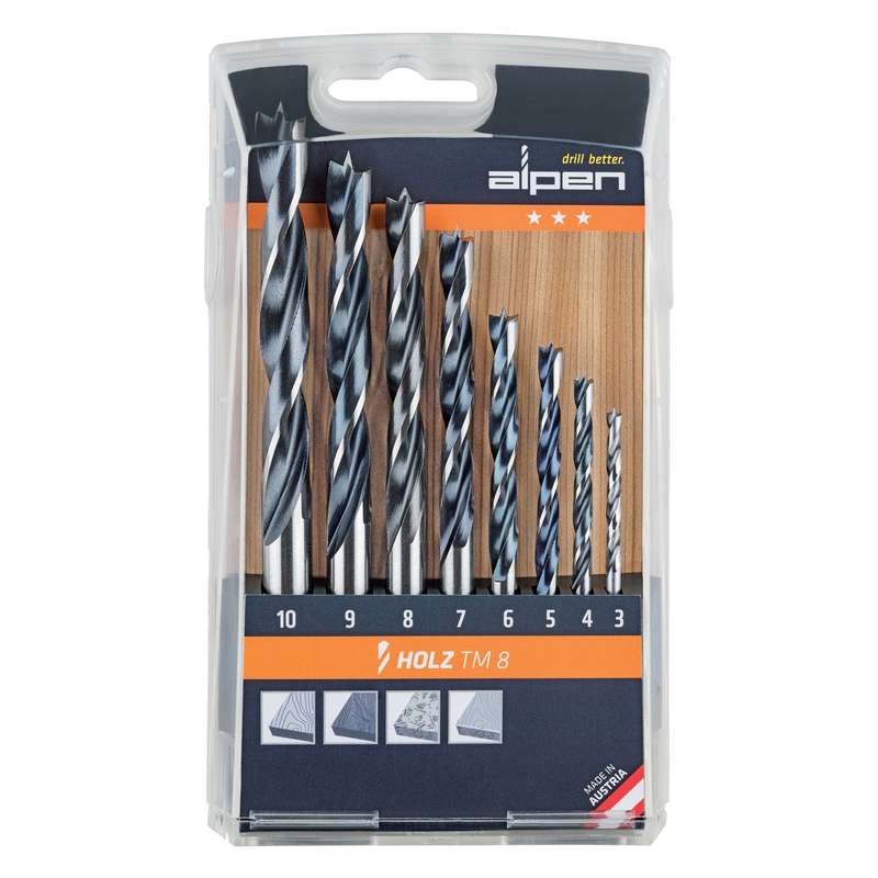 Wood drill bit set 8 piece 3-10mm x 1mm