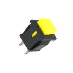 Push button sq n.o. spst 1a yellow p/fit lug 12x13mm f=14 b169a-yl