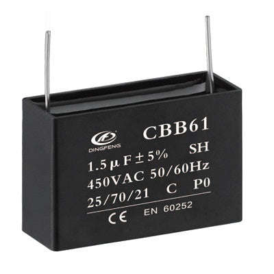 Capacitor c/fan 1.5uf 450vac pcb pins p=33mm cbb61b-1.5uf-450vac