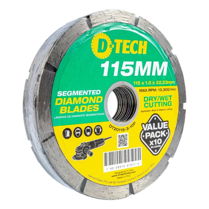 Diamond blade segmented 115 x 22.23 brick & masonry 10pack