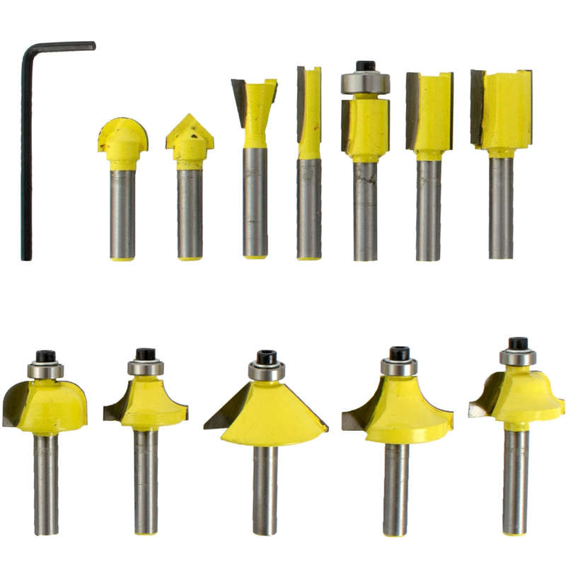 Router bit set 12pc plastic box 1/4 shank