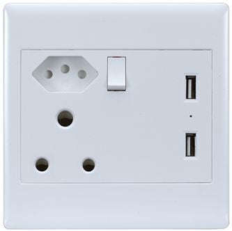 Slimline wall socket 126x126 with 2 x usb jz-za-002