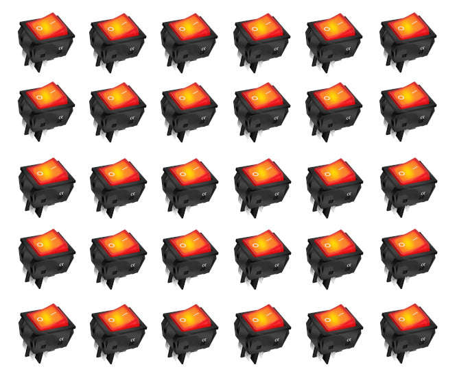 Large rocker switch dpst 29x22 red iluminated - 50/box kcd2-2-201n-220v