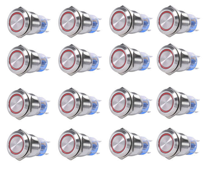 Push button switch no/nc spdt 5a 12v m19 d=22 l=35 mom red - 40/box las3-19f-w11em-rd