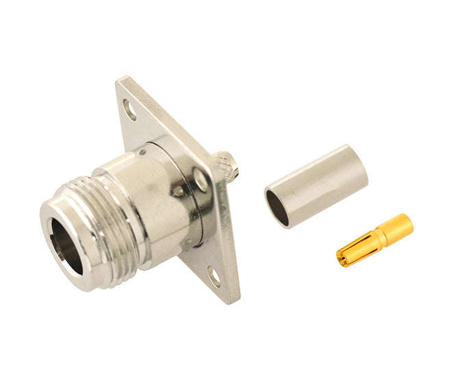N-socket crimp rg58 panel mount 4-hole m57306l