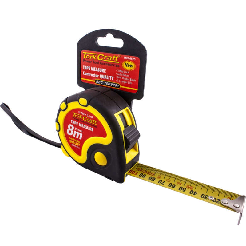 MEASURING TAPE MULTI LOCK 8M X 25MM RUBBER CASING MATT FINISH