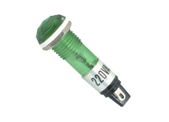 Neon pilot light 220vac ph=10mm green r763f-gr