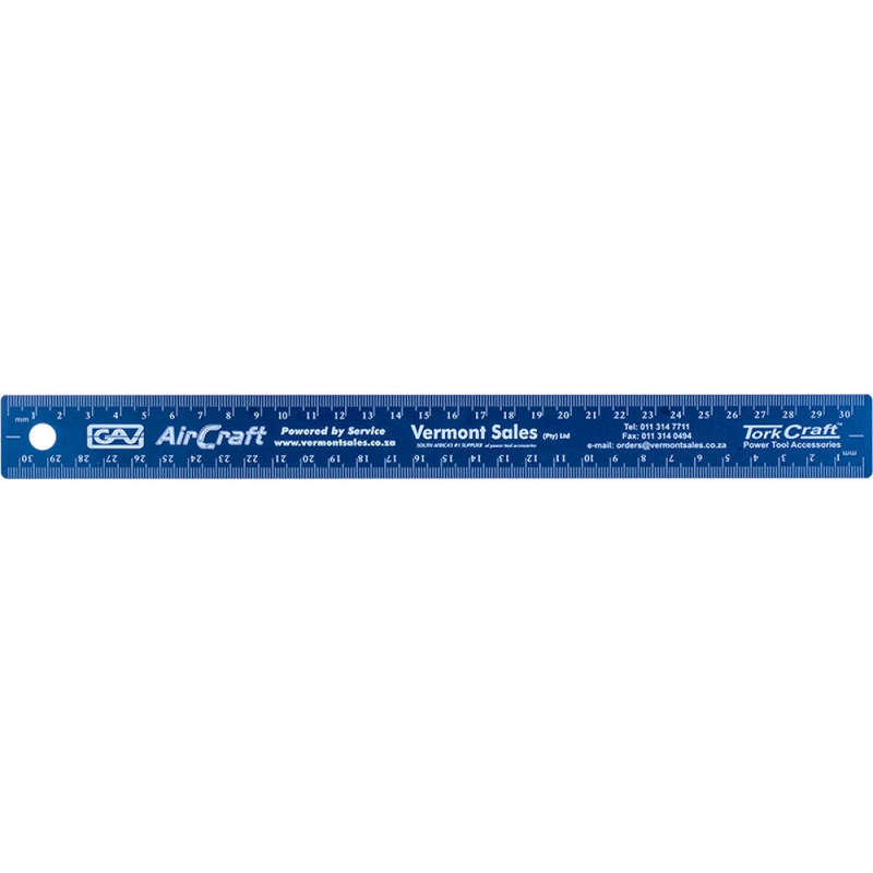 300MM CORK BACKED STAINLESS STEEL RULER BLUE