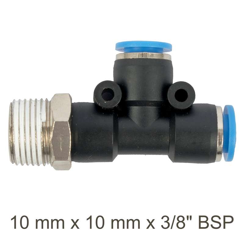 PU HOSE FITTING TEE 10MM X 10MM X 3/8'M