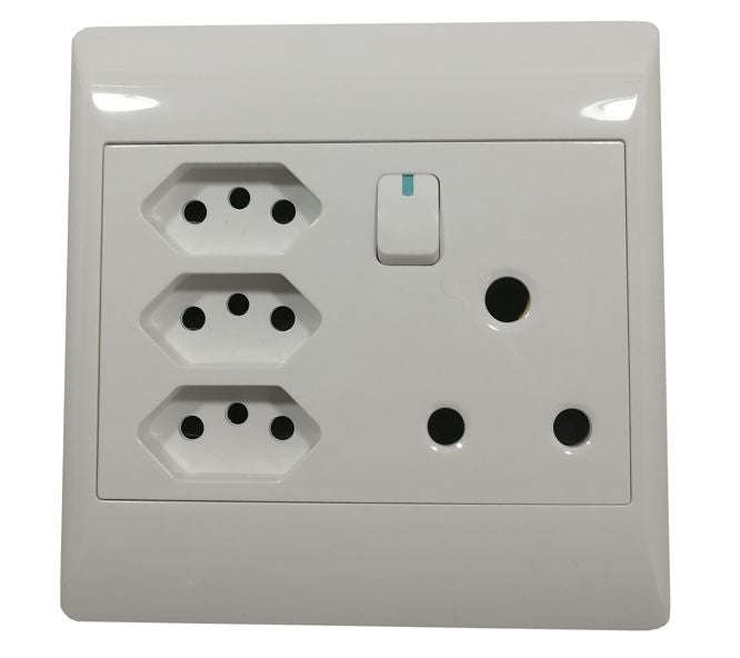 Wall socket 1l+3 euro+16a 4x4 flush mount sti-1086