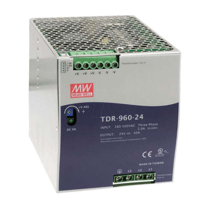 Power supply enc d/rail i=340-550vac o=24v 40a tdr-960-24