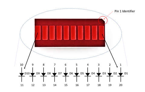 LED bar graph display internal and pin layout