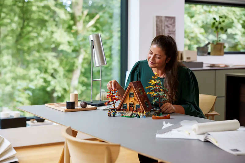 LEGO® Ideas display model of an A-Frame Cabin (21338)