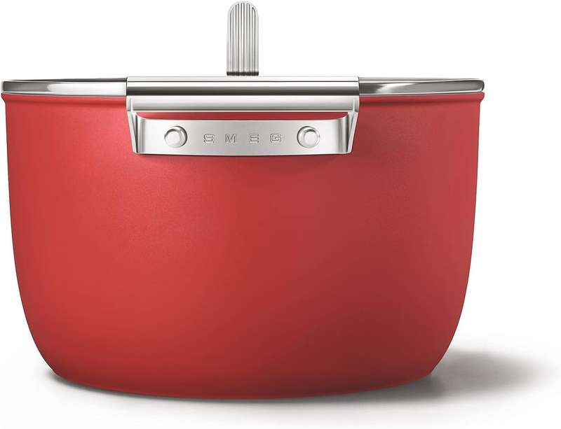 Smeg All Hobs None-Stick Casserole Pan with Lid, 26 cm Diameter, Red