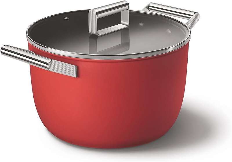 Smeg All Hobs None-Stick Casserole Pan with Lid, 26 cm Diameter, Red