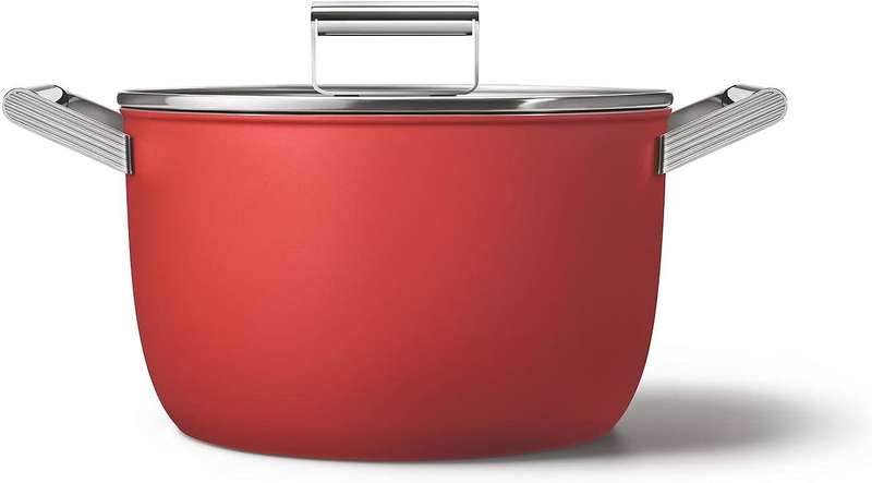 Smeg All Hobs None-Stick Casserole Pan with Lid, 26 cm Diameter, Red
