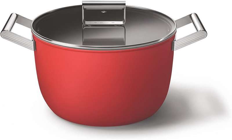 Smeg All Hobs None-Stick Casserole Pan with Lid, 26 cm Diameter, Red