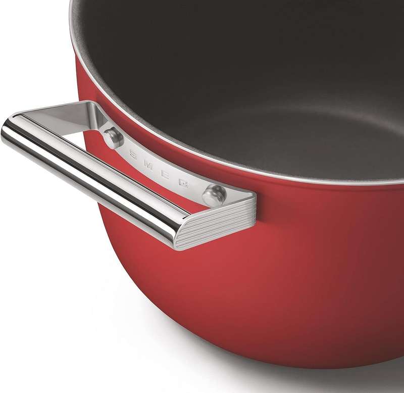 Smeg All Hobs None-Stick Casserole Pan with Lid, 26 cm Diameter, Red
