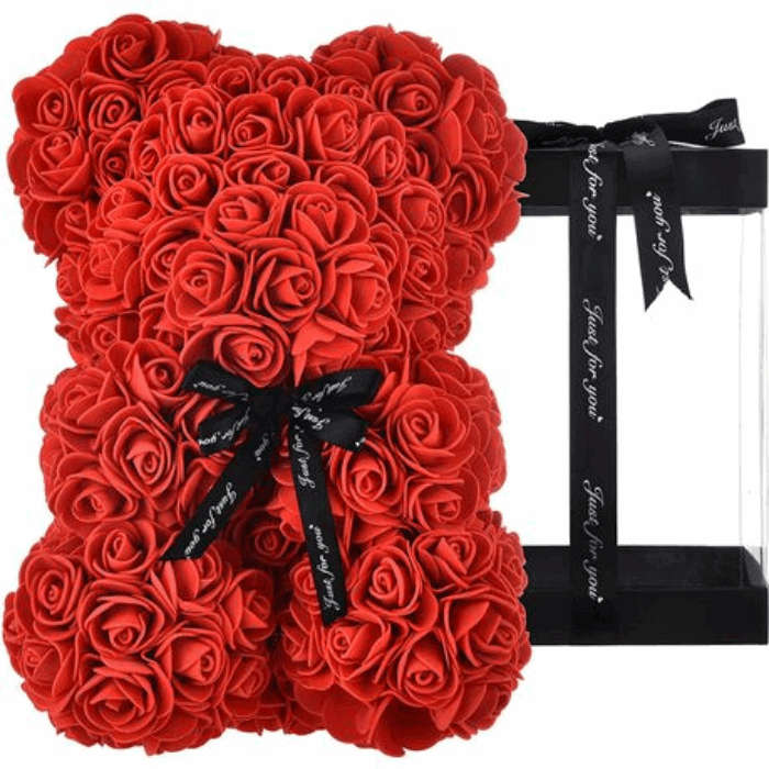 25cm Artificial Rose Teddy Bear For Birthdays,Valentines & Gifting With Box - Red