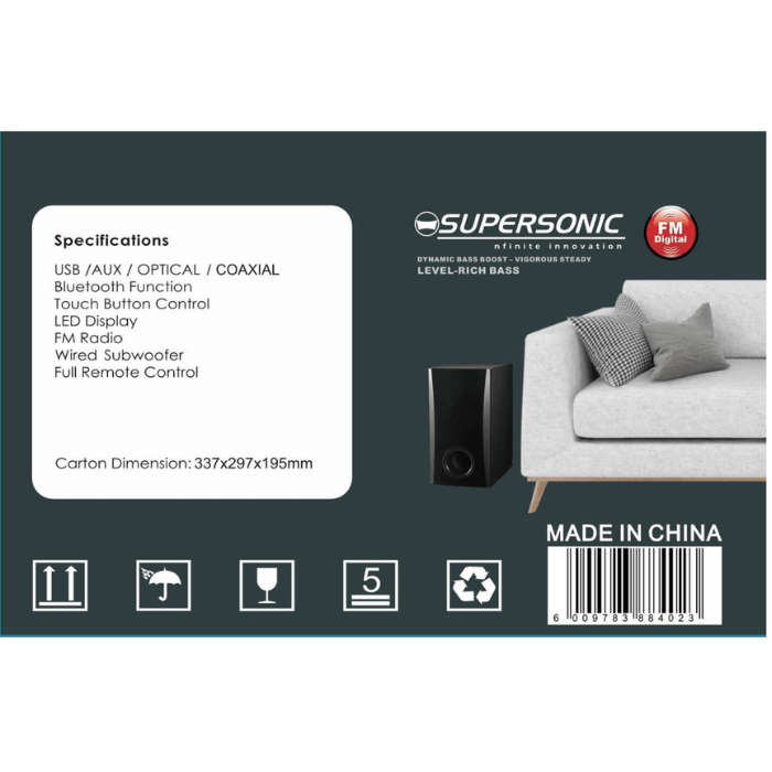 Supersonic - 2.1 Channel Bluetooth Sound Bar & Subwoofer - Sound System 101B