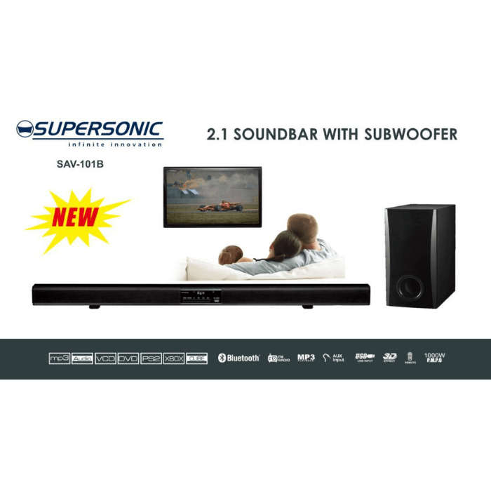 Supersonic - 2.1 Channel Bluetooth Sound Bar & Subwoofer - Sound System 101B