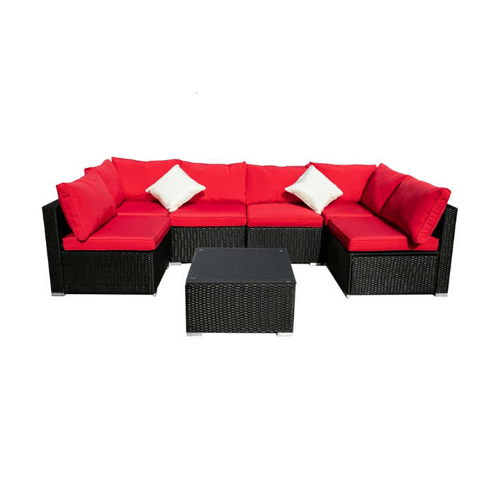 Patio Sofa Set - 7-Piece Outdoor Furniture Ensemble: Sectional PE Rattan Sofa with Coffee Table &...