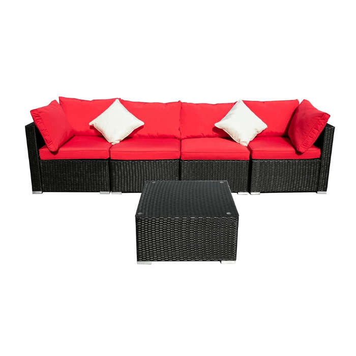 Patio Sofa Set - 7-Piece Outdoor Furniture Ensemble: Sectional PE Rattan Sofa with Coffee Table &...