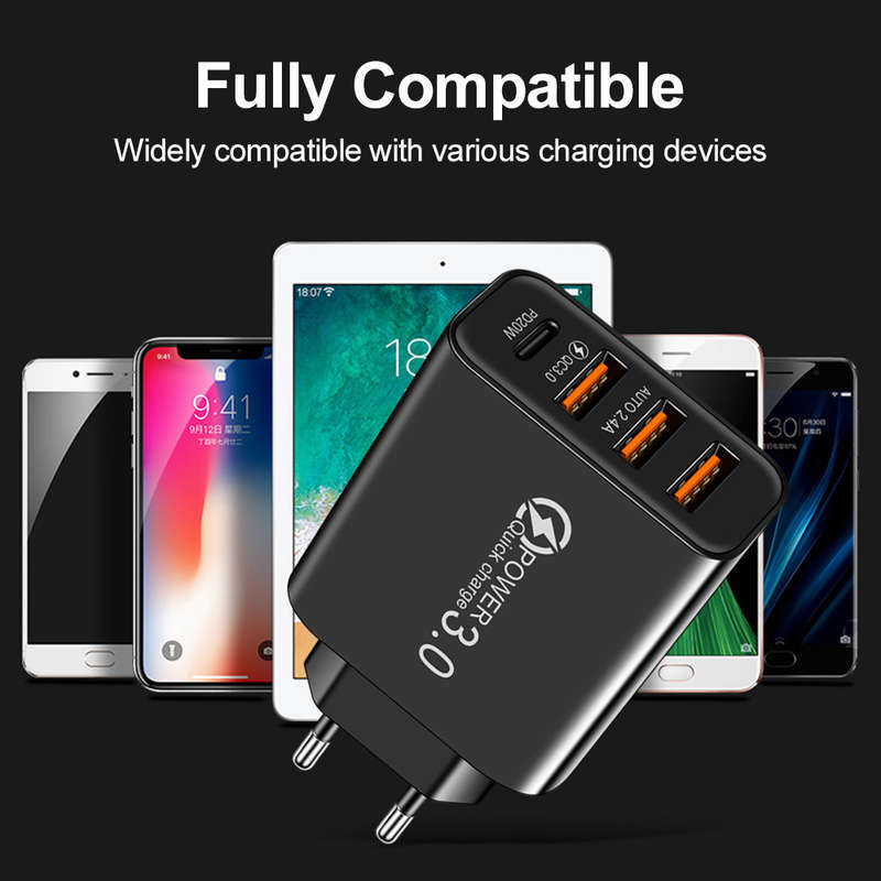 Universal Fast Charger 3 usb + TYPE-C White