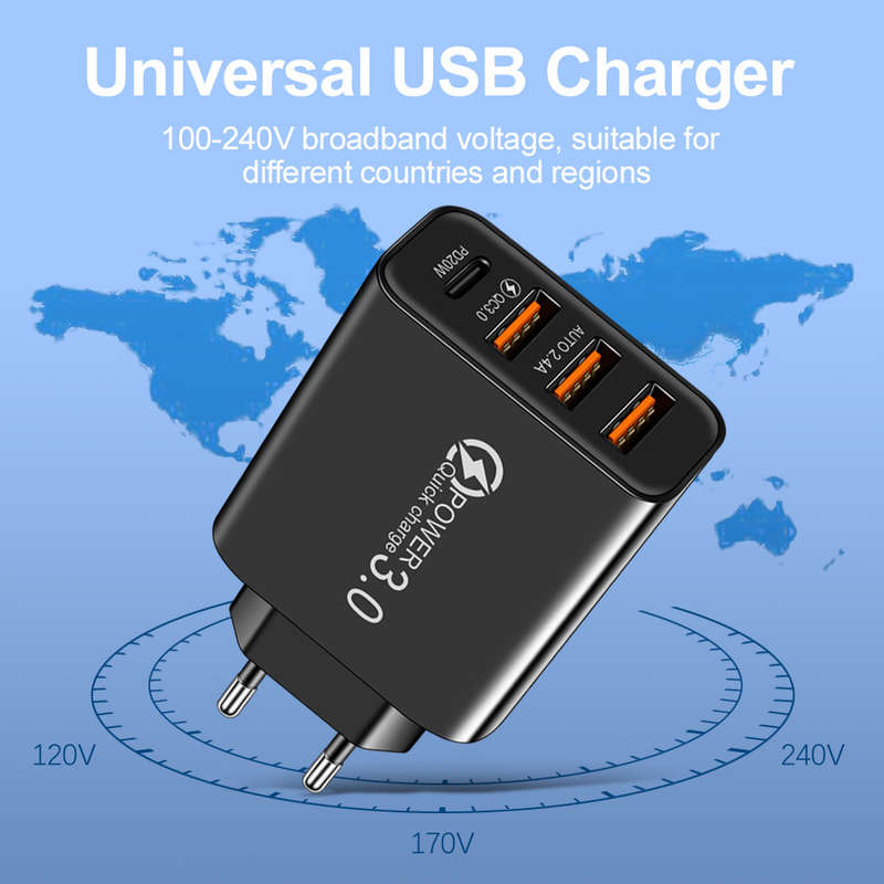 Universal Fast Charger 3 usb + TYPE-C White