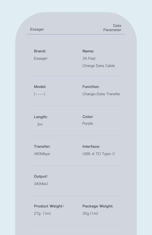 Essager 3A USB Type C Cable Fast Charging RGB