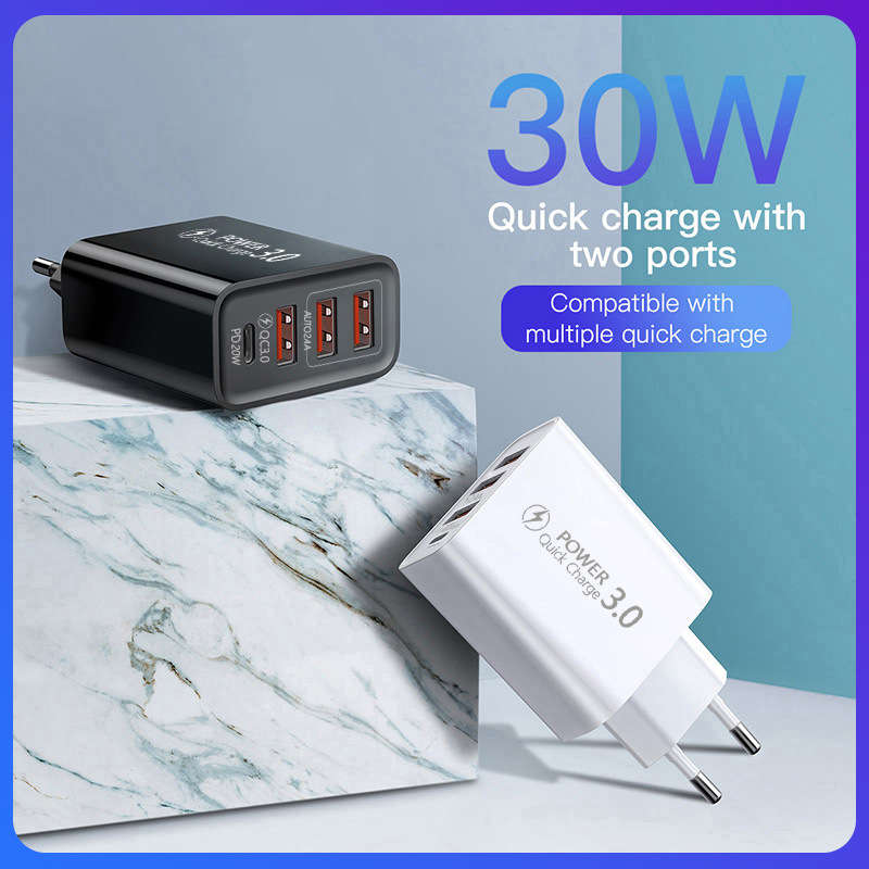 Universal Fast Charger 3 usb + TYPE-C White