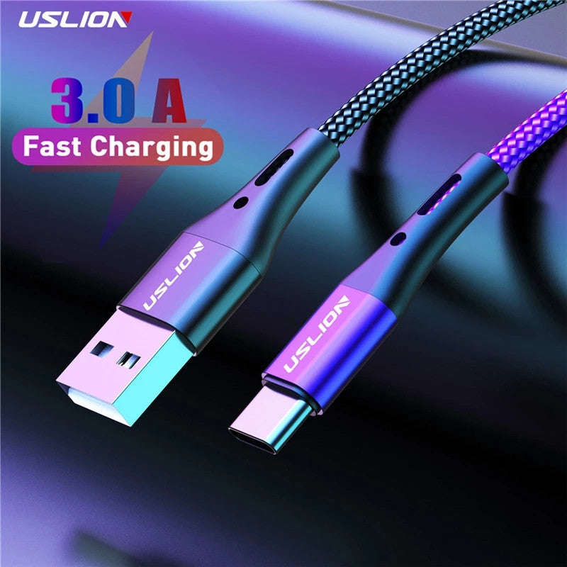 USLION Black 3A USB Type C Cable 2 meters