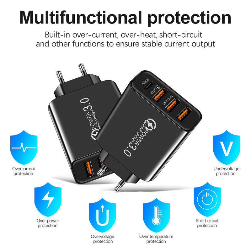 Universal Fast Charger 3 usb + TYPE-C White