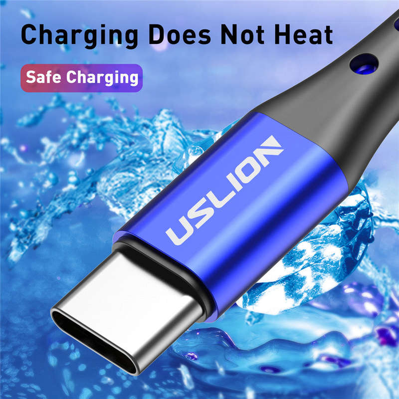 USLION Black 3A USB Type C Cable 2 meters