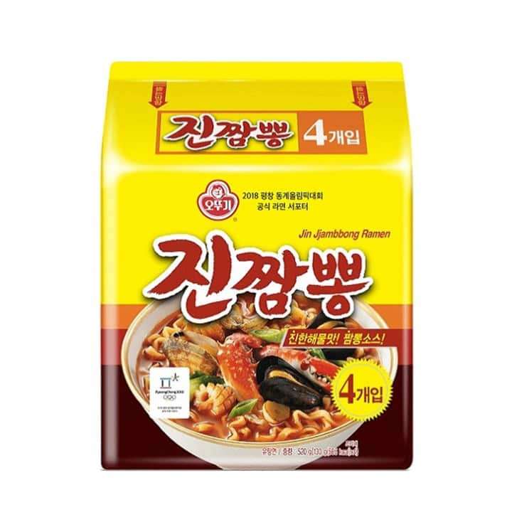 Ottogi Jin Jjambbong Ramen Spicy Seafood Noodles (4 Pack) 520g