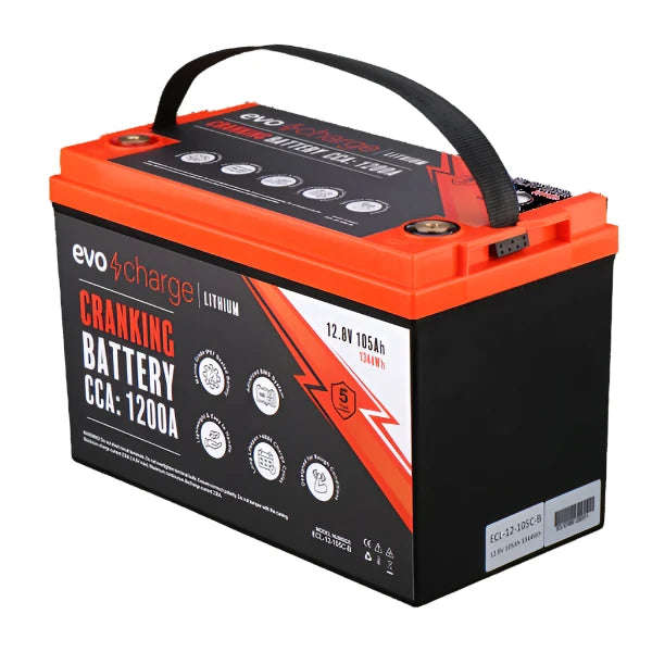 EvoCharge 12V 105Ah LiFePO4 Cranking Lithium Battery