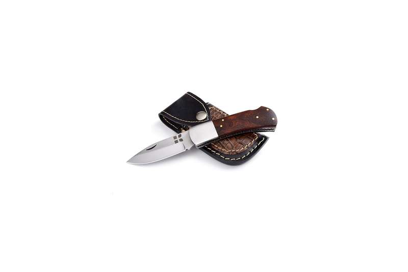 HANDMADE FOLDING KNIFE- ROSE WOOD HANDLE STAINLESS STEEL GUARD
